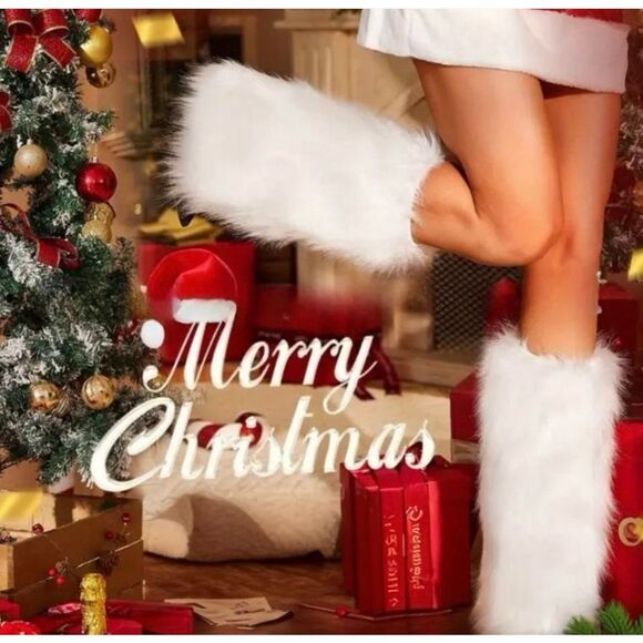 No Brand Accessories - White Faux Fur Knee-High Leg Warmers – One Size